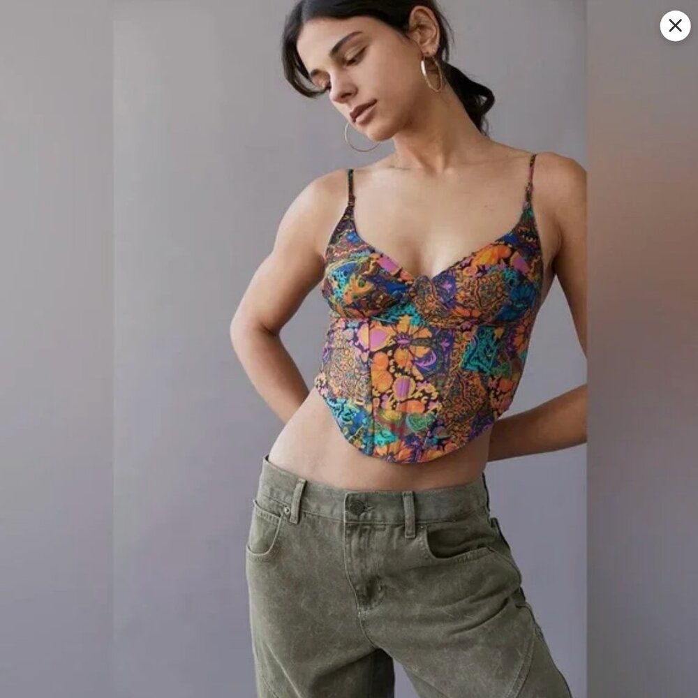 NWT Urban Outfitters The Karissa Corset Top in Multi Color, Small